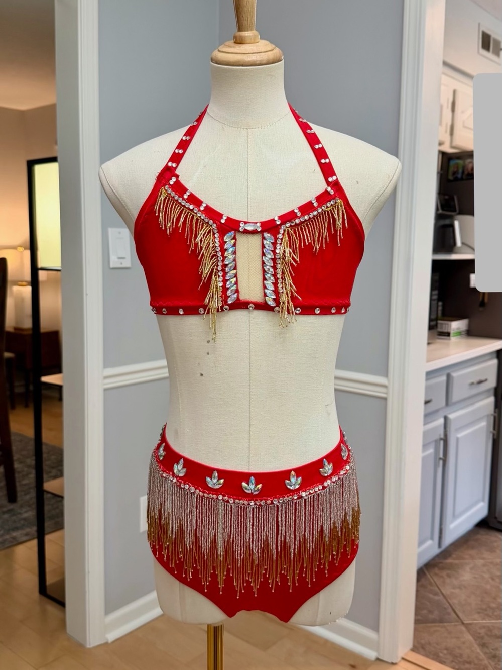 Red Beaded Fringe Dance Set